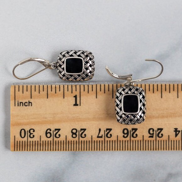 Recycled Antique Black Depression Glass Vintage Quilted Square Earrings - Picture 6 of 6